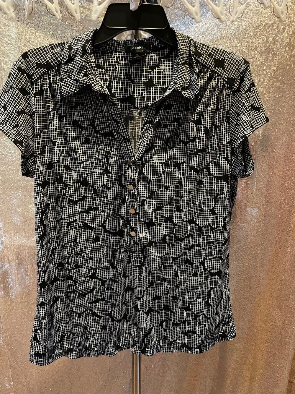 Alfani Black and White Short-Sleeve Button Front Blouse